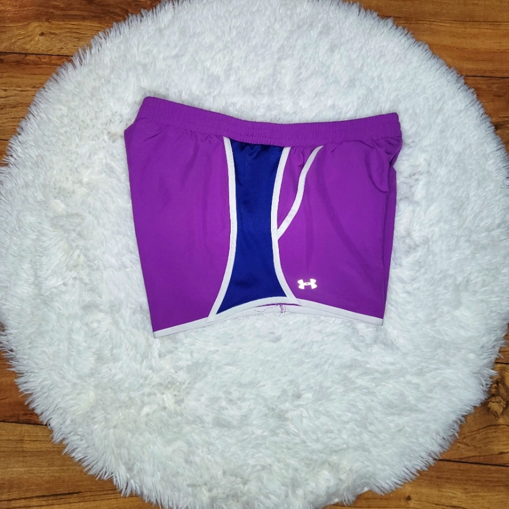 🏃♀️Under Armour womens purple & navy blue jogging running shorts with p - Picture 13 of 14